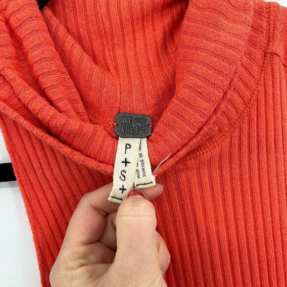FREE PEOPLE We The Free Burnt Orange Ribbed Mock Turtleneck Tank Top Size Small - Picture 4 of 5